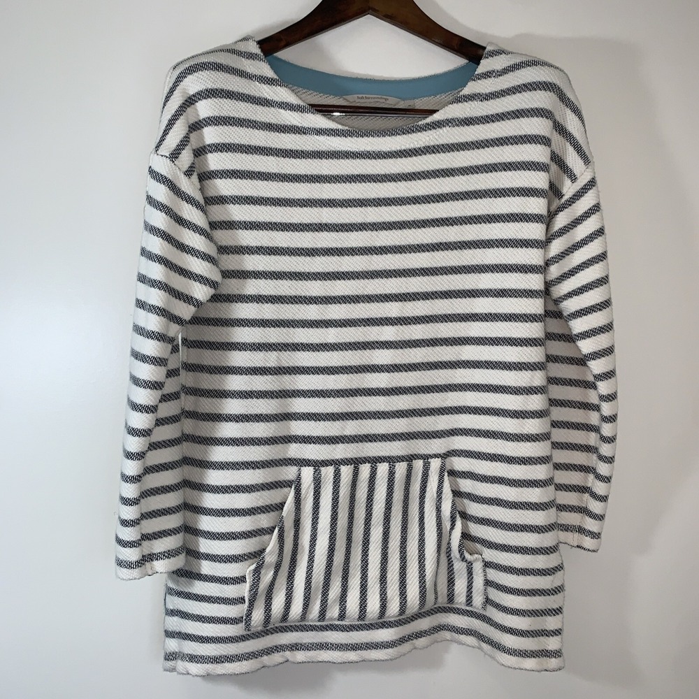 Soft Surroundings Pullover Sweater Womens Medium Striped Cotton Blend Pockets